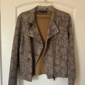 Chic Snake Print Faux Leather Jacket